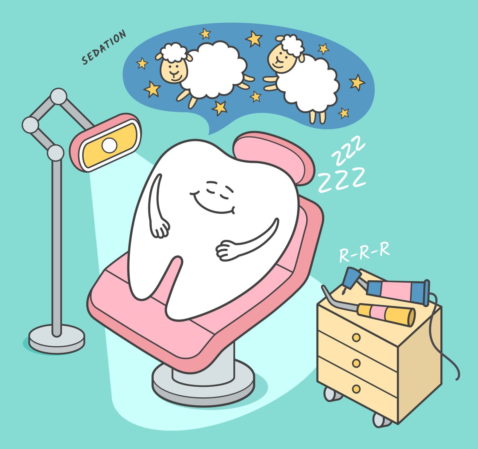 dental sedation cartoon of sleeping tooth